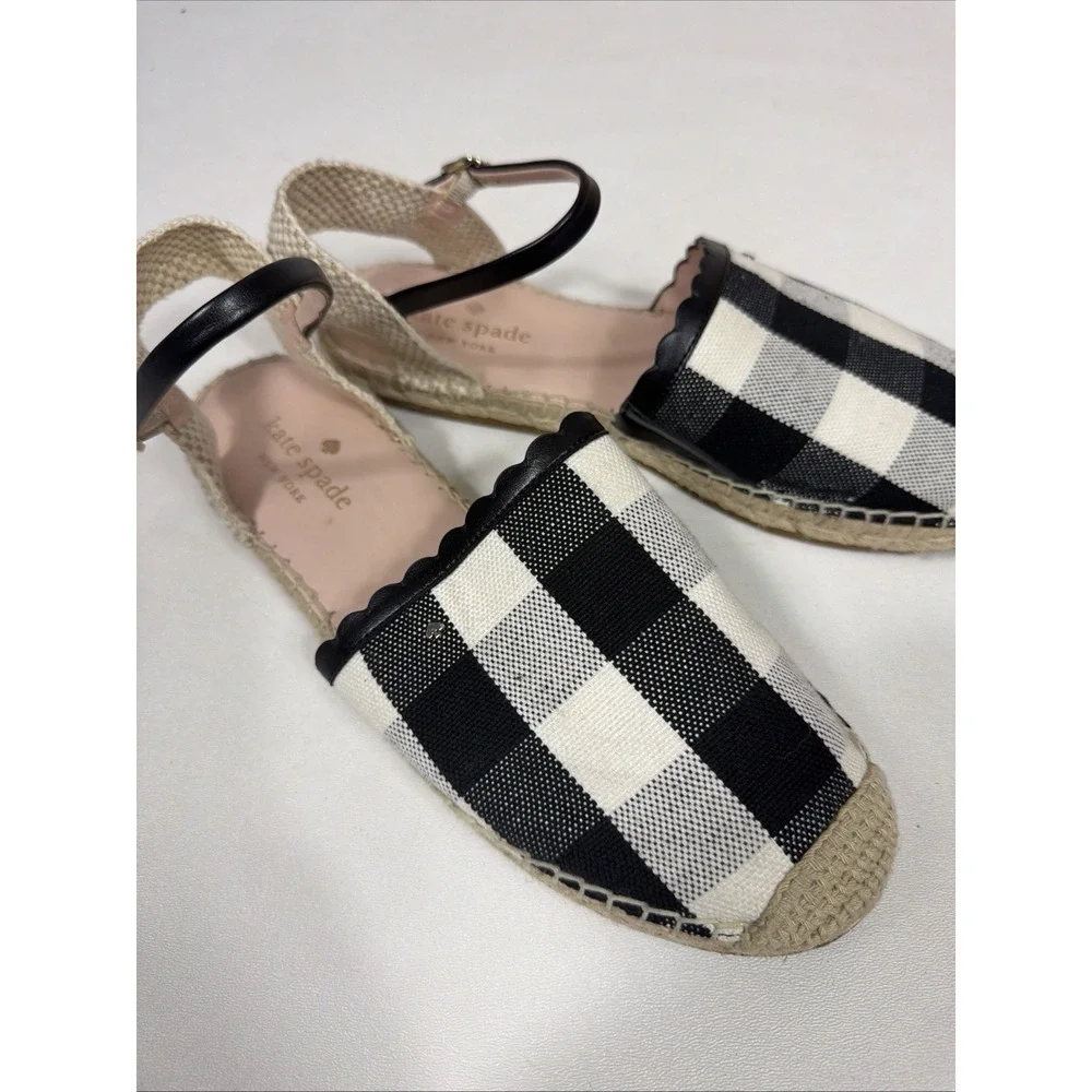 Kate‎ Spade Bonnie black&cream Gingham canvas espadrilles size 9